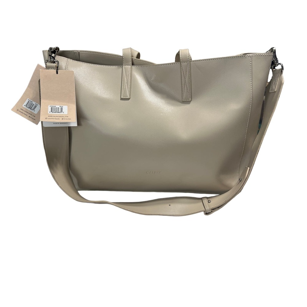 CalPak Taupe Leather Tote Bag with Adjustable Strap. Tags are no longer intact.